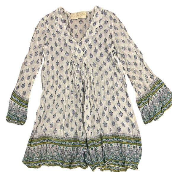 Jens pirate booty boho bell sleeve mini dress tunic top size small gypsy v neck - Picture 1 of 12